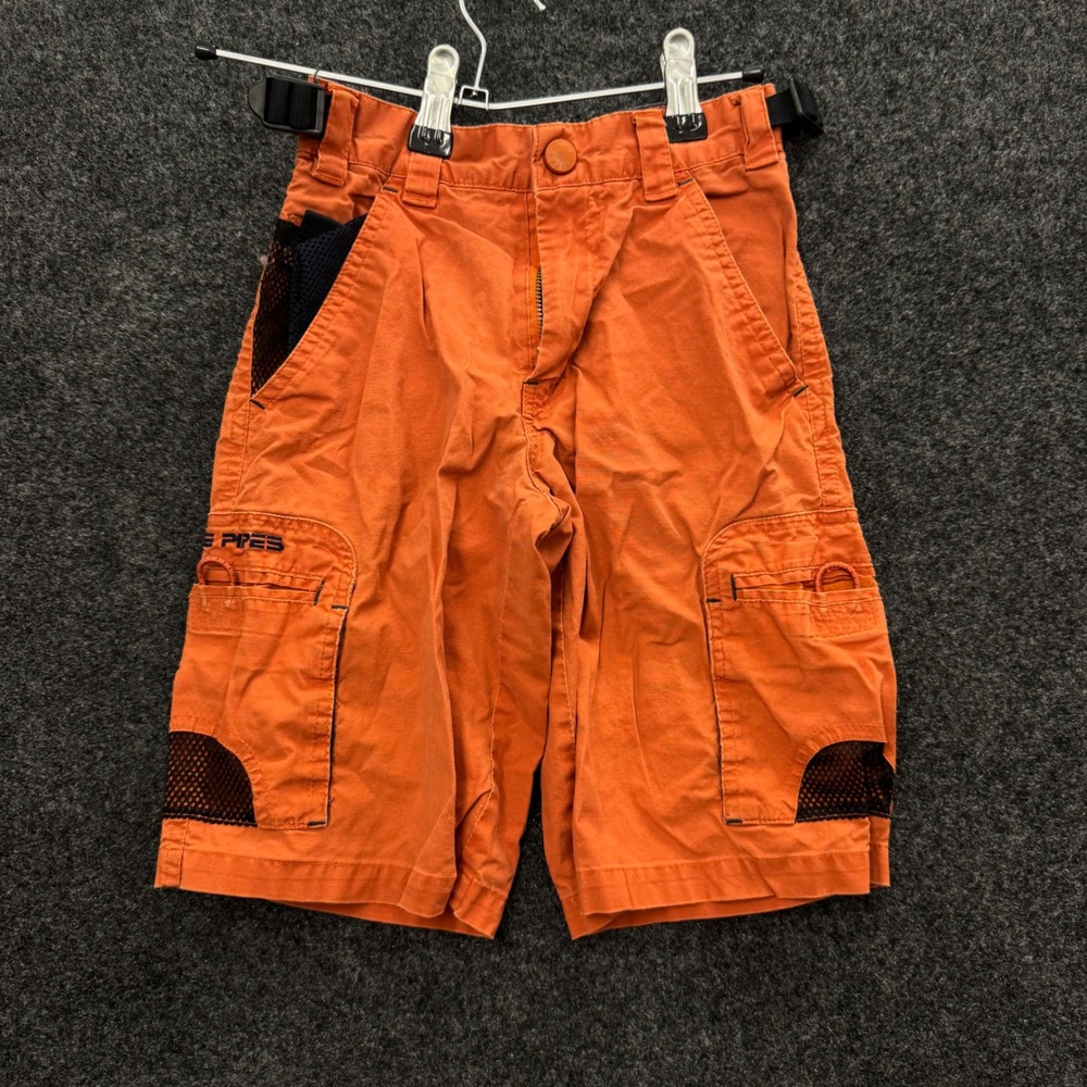 Lee Pipes Orange Cargo Shorts Y2K Mesh Techwear Boys Size 7S